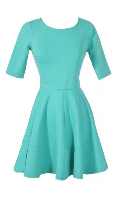 Perfect Fit and Flare Dress With Half Sleeves in Jade